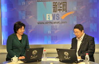 北京冬奥申委新闻宣传部部长王惠与记者汪涌在访谈现场